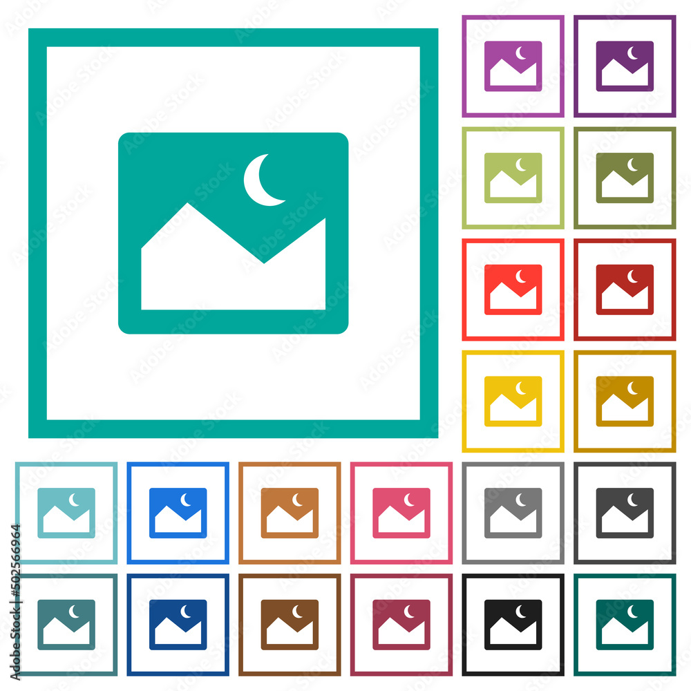 Night landscape flat color icons with quadrant frames Night landscape flat color icons with quadrant frames