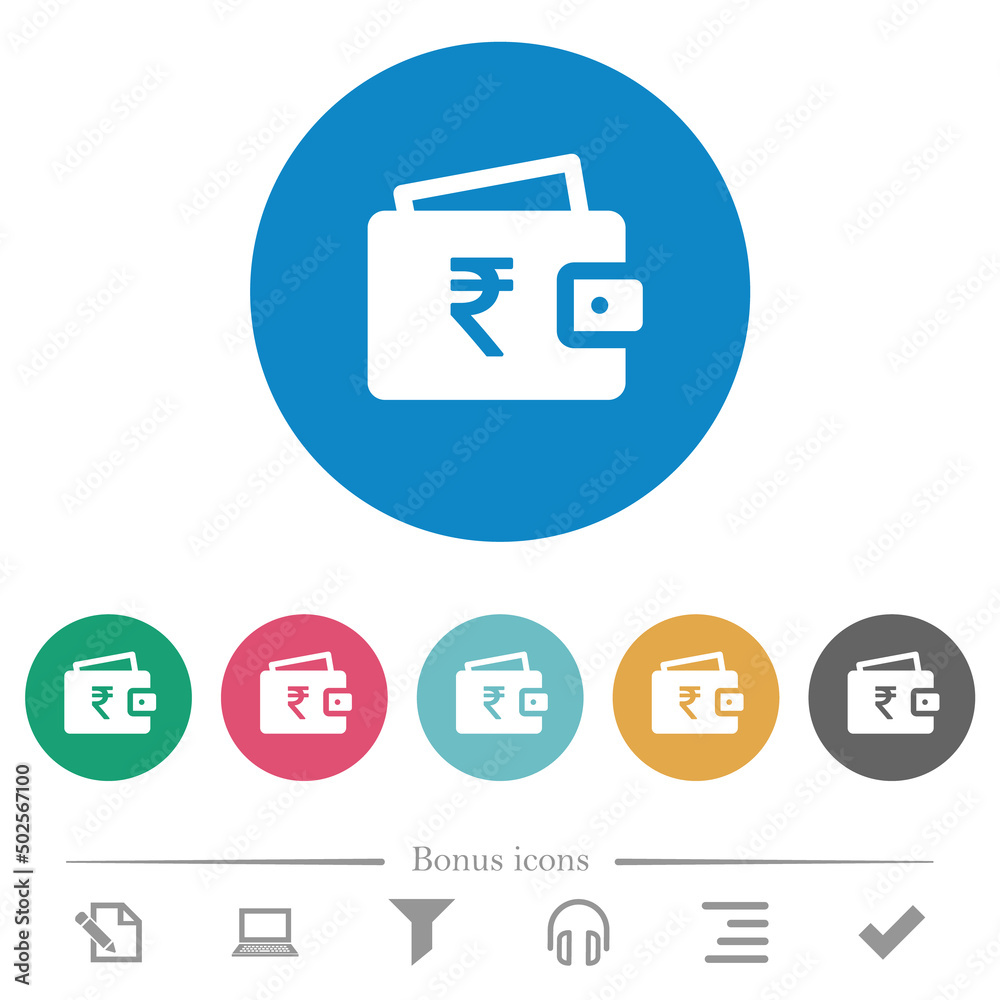 Indian Rupee wallet flat round icons