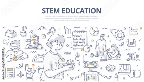 Fotografie, Obraz STEM Education Doodle Banner