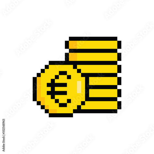 Pixel art euro icon vector pixel money coin 8 bit game