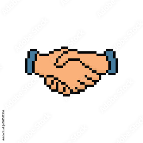pixel hand shake icon.  Vector pixel art handshake  8 bit logo for game