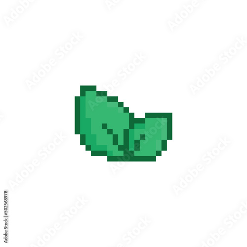 pixel Leaf  icon.  Vector pixel art eco 8 bit logo for game