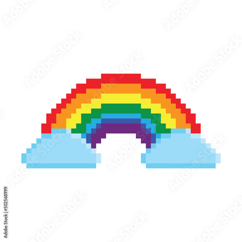 pixel Rainbow  icon.  Vector pixel art Rainbow  sign 8 bit logo for game
