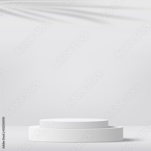 Abstract minimal scene with geometric forms. White podium in white background for product presentation. Vector