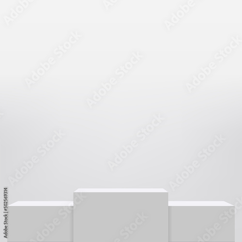 Abstract minimal scene with geometric forms. White podium in white background for product presentation. Vector © Azad Mammedli
