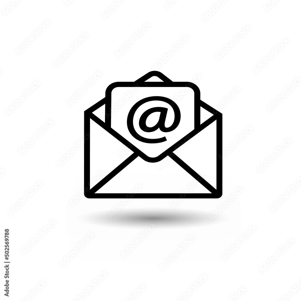 Outline email icon isolated on grey background. Open envelope pictogram. Line mail symbol for website design, mobile application, ui. Vector illustration.