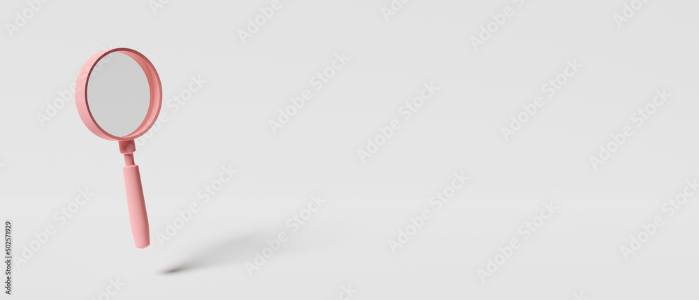 custom made wallpaper toronto digital3D render pink magnifying glasses icon on white background.   Banner size.