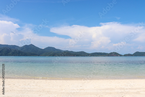 Blue sky background with beach and sea white sand beach in Pattaya, Thailand