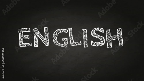 english text concept - Hand drawing text on blackboard. Stop motion animation. sketch text photo