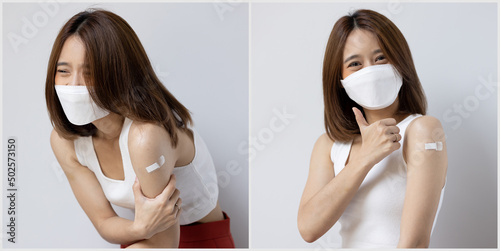 Woman having vaccine booster shot hesitancy, before and after image style