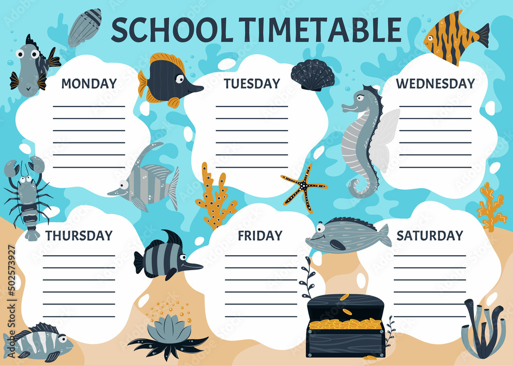 School timetable of classes in elementary school. Weekly planner ...