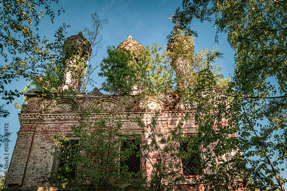 domes of an abandoned church with crosses domes of an abandoned church with crosses