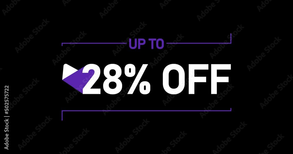 Up to 28% off, 28% off animation Isolated on black background Up to 28% off, 28% off animation Isolated on black background