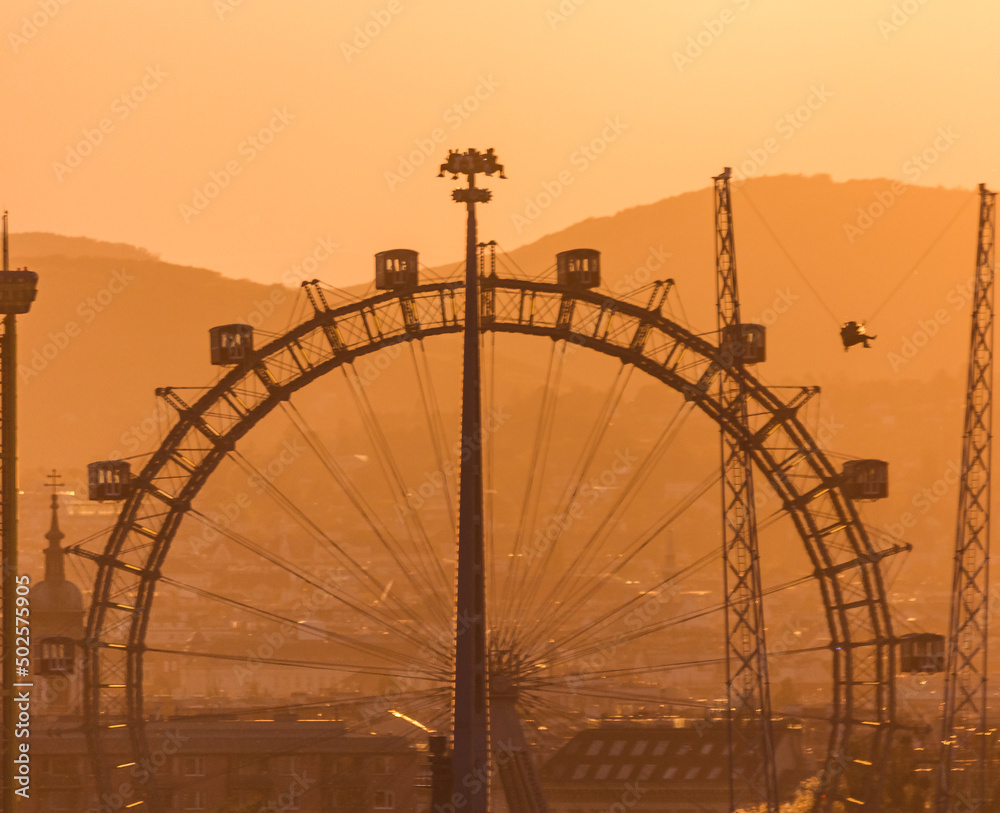Vienna, Austria: Riesenrad ferris wheel at sunset Vienna, Austria: Riesenrad ferris wheel at sunset