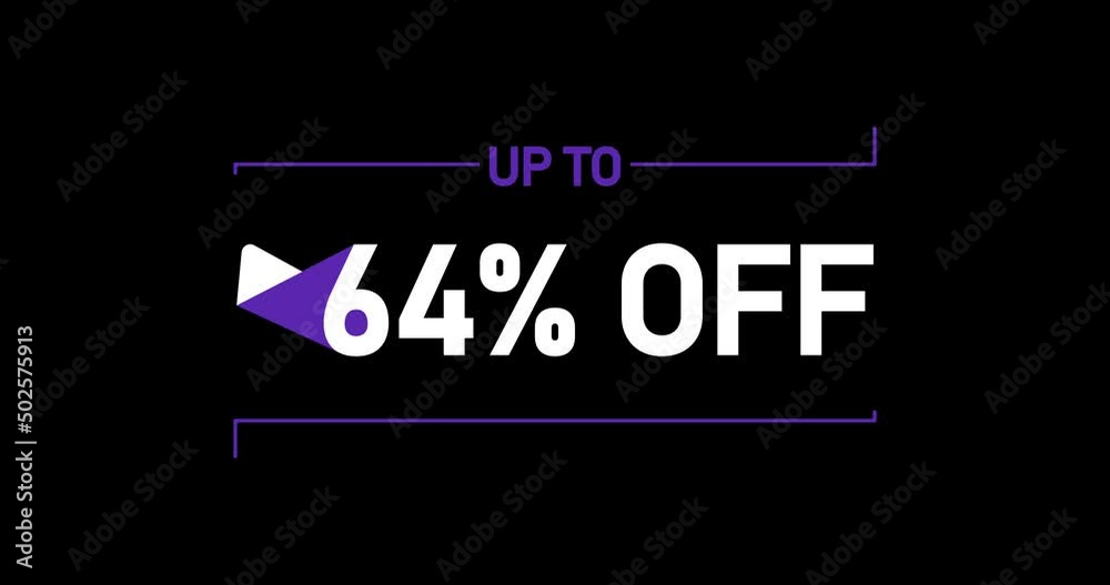 Up to 64% off, 64% off animation Isolated on black background Up to 64% off, 64% off animation Isolated on black background