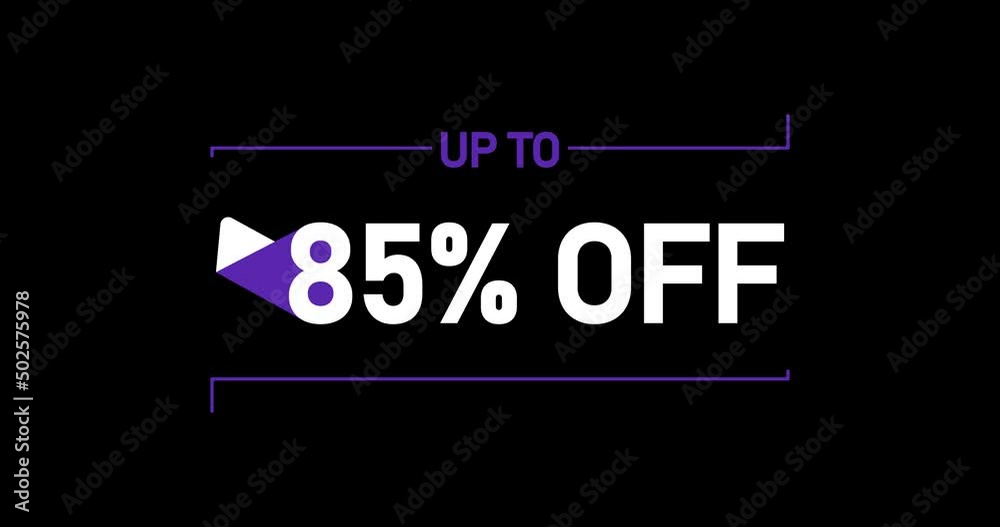 Up to 85% off, 85% off animation Isolated on black background Up to 85% off, 85% off animation Isolated on black background