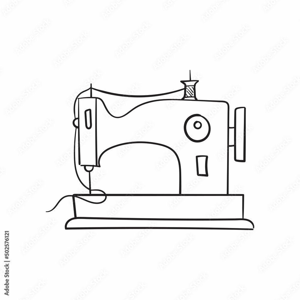 Linear drawing of a sewing machine. Vector doodles in doodle style. Linear drawing of a sewing machine. Vector doodles in doodle style.