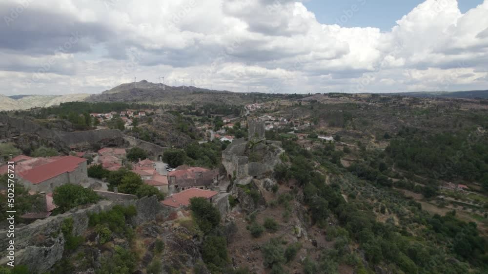 Aerial circling around Sortelha medieval castle, Portugal Aerial circling around Sortelha medieval castle, Portugal