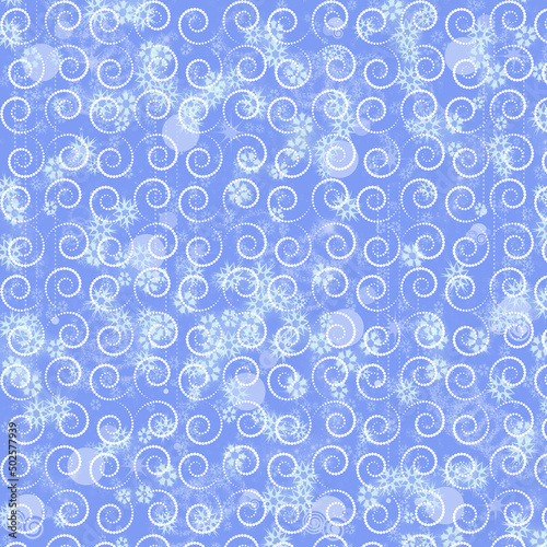 Blue swirl background with snowflake pattern and blurred flowers printable paper