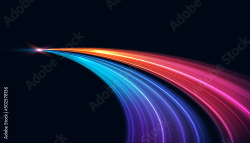 Modern abstract high-speed light effect. Abstract background with curved beams of light. Technology futuristic dynamic motion. Movement pattern for banner or poster design background concept.