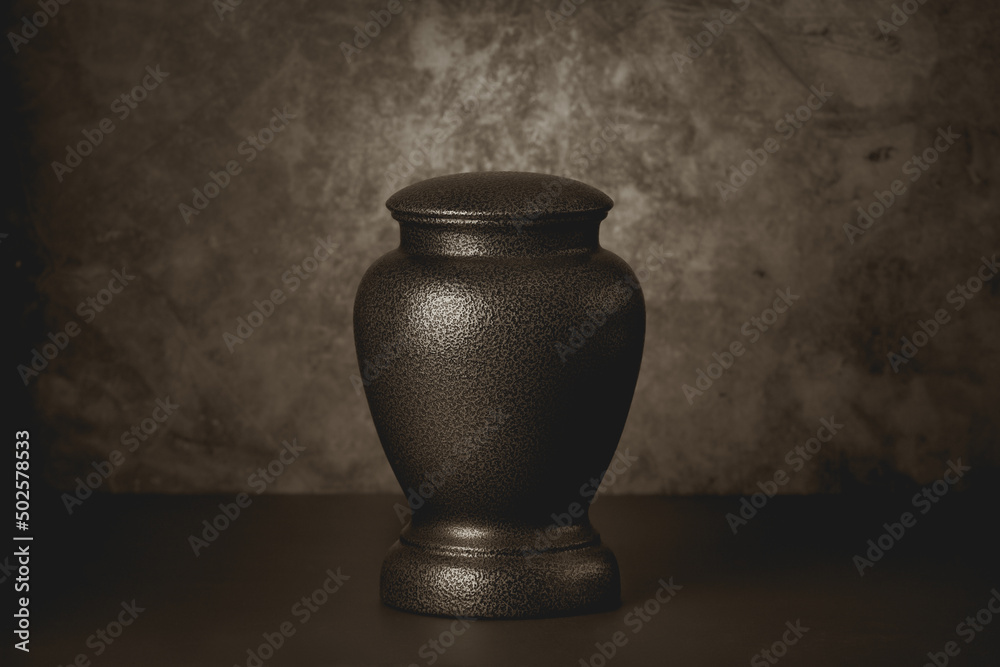 Cremation urn with sepia toning