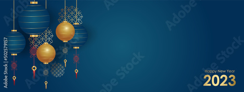 New 2023 year of the rabbit in asian style. Greeting card, banner template for the new year of the rabbit.