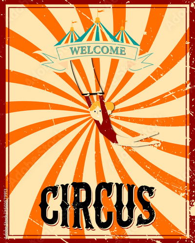 Vintage circus banner. With the image of an acrobat