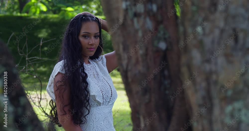 Right pan of a female model at a Caribbean park on the island of Trinidad Right pan of a female model at a Caribbean park on the island of Trinidad