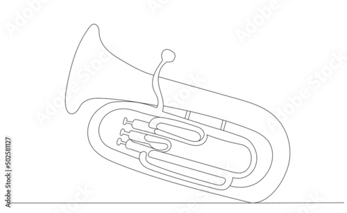 musical trumpet drawing by one continuous line, isolated, vector