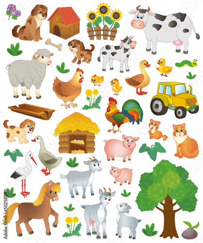 Fototapeta Naklejka Na Ścianę i Meble -  large collection of funny farm animals. vector illustration