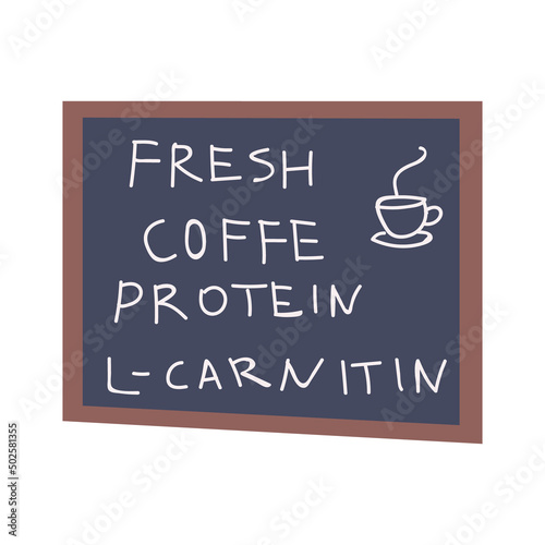 Handwritten menu chalkboard for cafe semi flat color vector object. Coffee bar for bodybuilders. Full sized item on white. Simple cartoon style illustration for web graphic design and animation