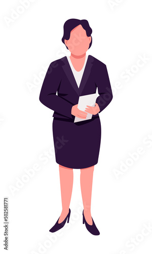 Female television show host semi flat color vector character. Posing figure. TV program. Full body person on white. Simple cartoon style illustration for web graphic design and animation