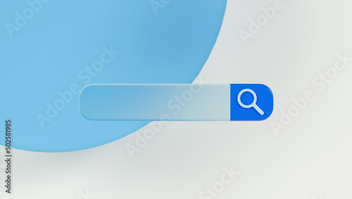 3d render of a search button with a transparent glass magnifier.