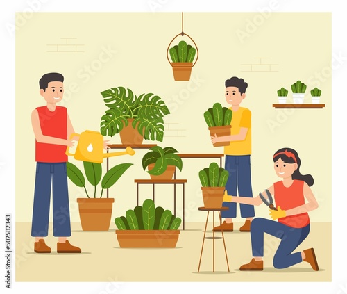 People taking care of plants concept