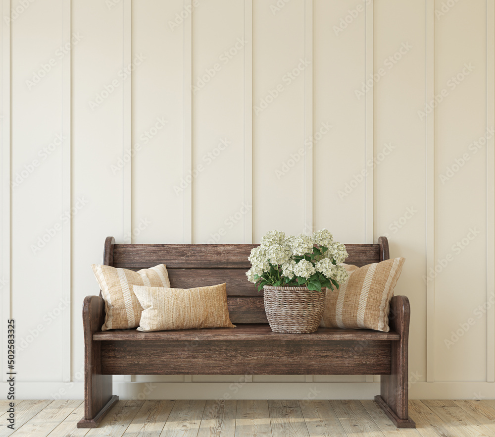 Farmhouse interior. Interior mockup. 3d rendering. Farmhouse interior. Interior mockup. 3d rendering.
