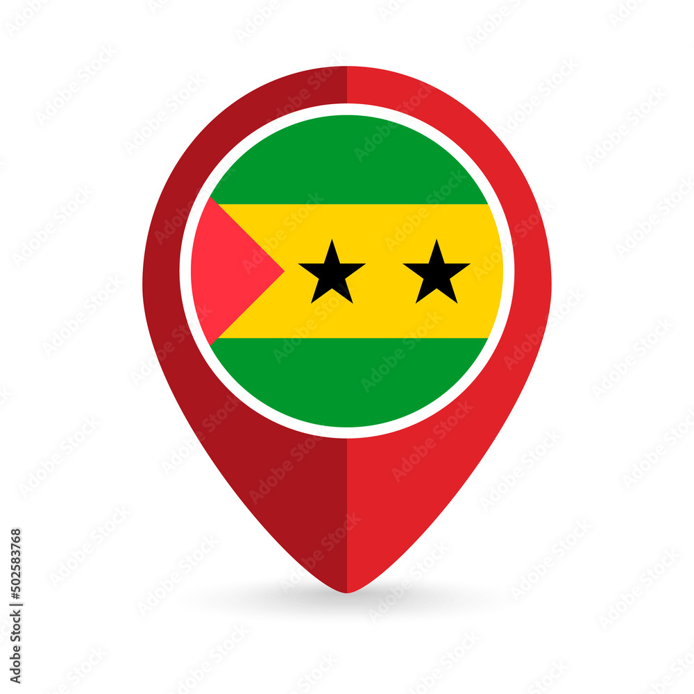 Map pointer with contry Saint Thomas and Prince. Saint Thomas and Prince flag. Vector illustration. Map pointer with contry Saint Thomas and Prince. Saint Thomas and Prince flag. Vector illustration.
