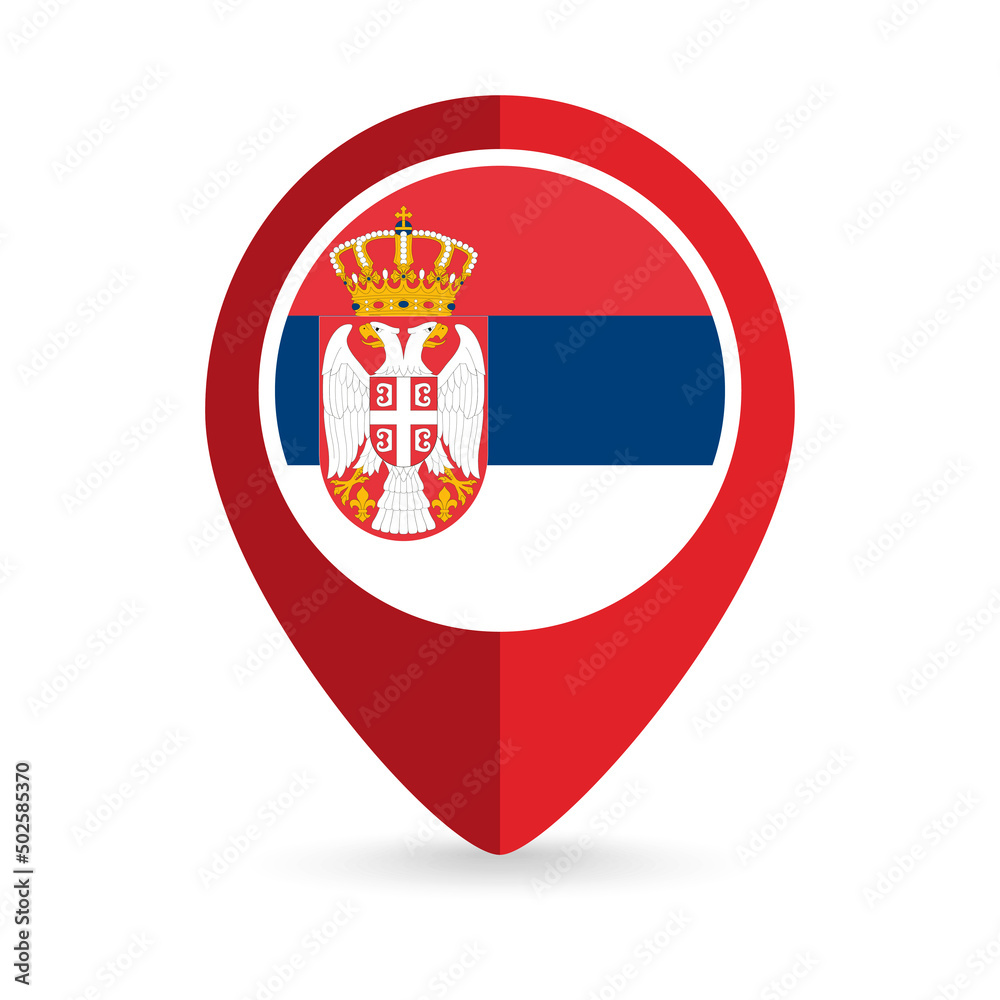 Obraz premium Map pointer with contry Serbia. Serbia flag. Vector illustration.