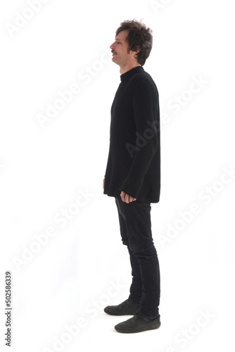 side view of a man isolated on white background
