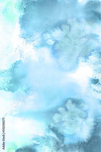 Wall Mural Abstract watercolor inky wash background  in soft blue and teal green coastal colors