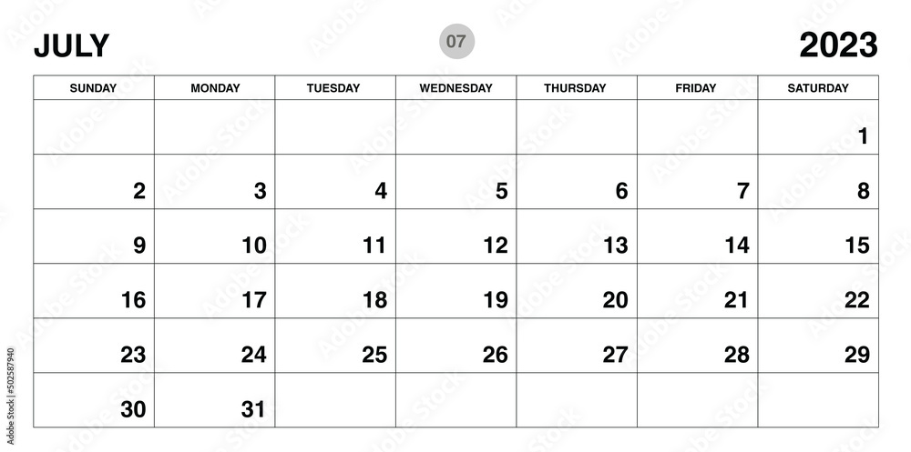 July 2023 year planner template, calendar 2023 template, monthly and ...