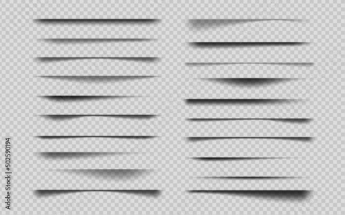 Realistic overlay transparent shadow effects. Vector shadows of paper page edge or box, divider or frame lines set for website banner, poster, card or flyer border shade elements