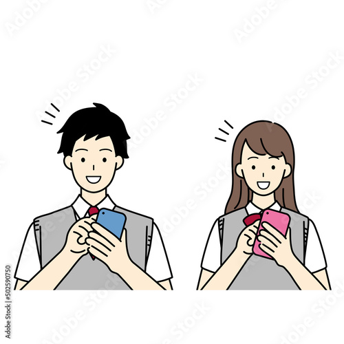スマホを使用する学生達　上半身セット
