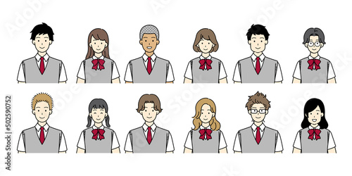 様々な学生　上半身のセット