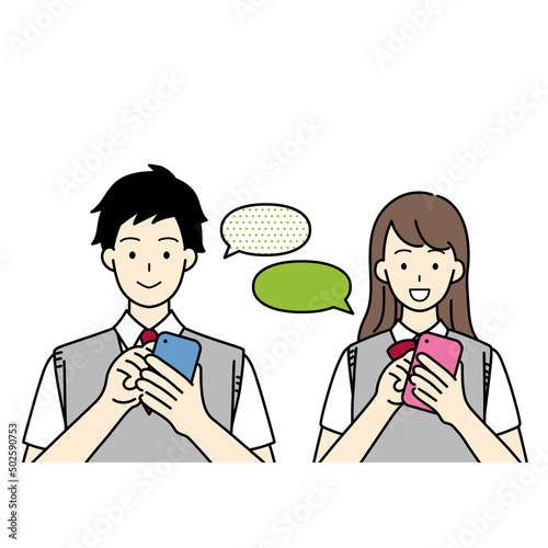 スマホを使用する学生達　上半身セット