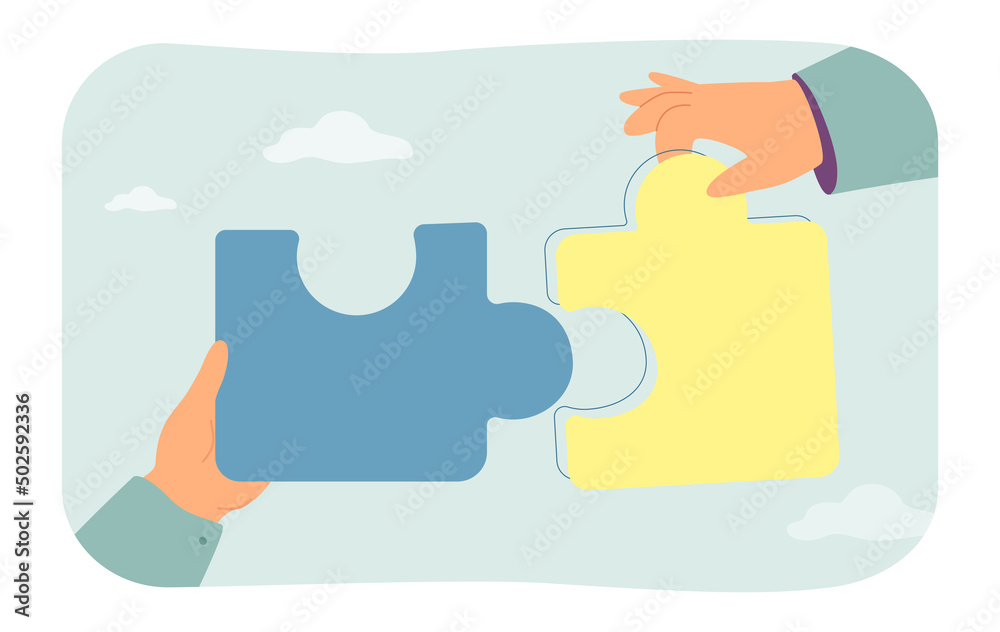 Hands connecting jigsaw puzzle pieces with Ukrainian flag. Community of people united in support of Ukraine flat vector illustration. Unity concept for banner, website design or landing web page Hands connecting jigsaw puzzle pieces with Ukrainian flag. Community of people united in support of Ukraine flat vector illustration. Unity concept for banner, website design or landing web page