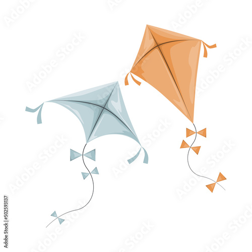 Set of colorful kites clipart in flat design