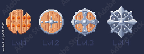 Pixel art viking shields for rpg, sandbox games. Resolution 32x32