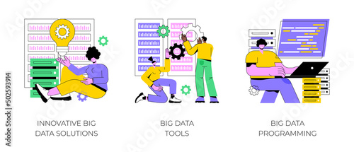 Big data business software abstract concept vector illustration set. Innovative big data solutions, tools and programming, information visualization, analytics platform, open source abstract metaphor.