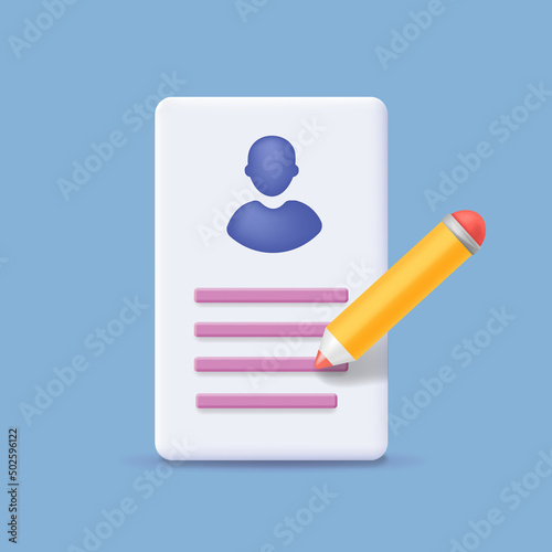 Resumes icon. CV application. Resume filling concept. hiring questionnaire and pencil, candidate profile, job applicant.