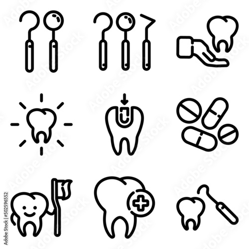 Dental Flat Icon Set Isolated On White Background